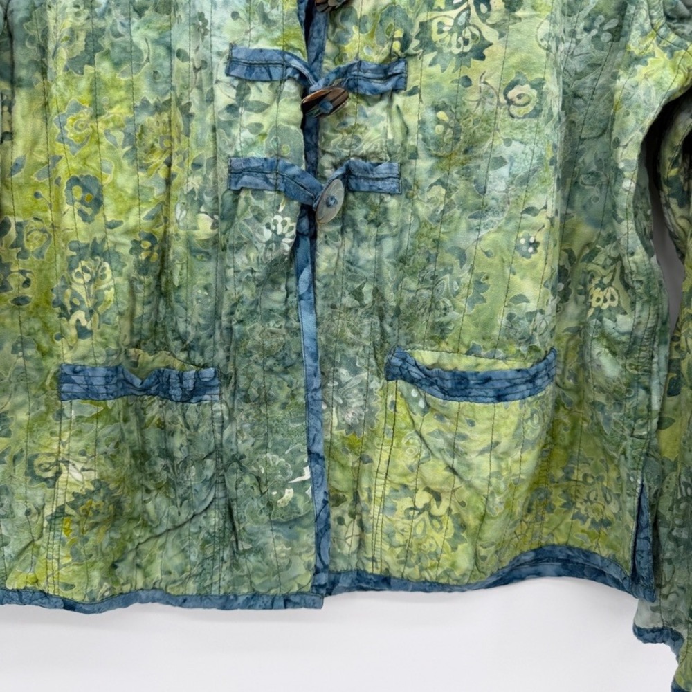 Frivolous by La Blend Reversible Quilted Batik Jacket Green Blue Floral Boho LG - Picture 4 of 13